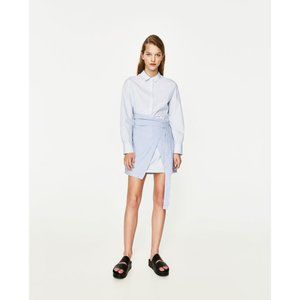 blue/white striped button-down shirt dress